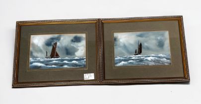 Anthony Osler (b.1938) A pair of seascape studies depicting a gaff rigged ketch in choppy waters,