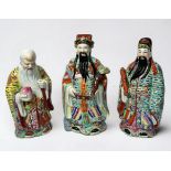 Three 20th century ceramic figures depicting Fu-Lu-Shou, Chinese mythology, a collective term for