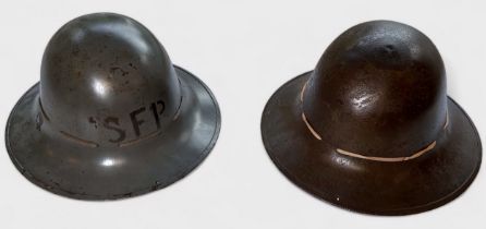 Three British WW2 Zuckerman Civilian Protection Helmets produced by different factories, all dated