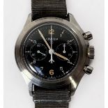 A rare gents stainless steel British Royal Navy Lemania ‘Double Button’ chronograph wristwatch,