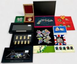 A large collection of London 2012 Olympic and Paralympic enamel pin badges, comprising, a framed set