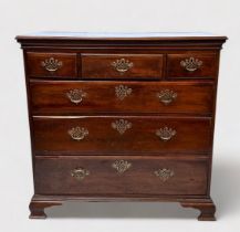 A mid 18th century stained mahogany chest of drewers, comprising three short drawers above three