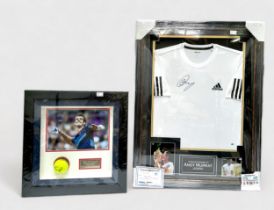 Sir Andy Murray signed tennis memorabilia, to include, An Andy Murray signed Babolat Gold tennis