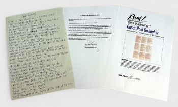 Original handwritten practice/memory sheet of song lyrics for ‘Sad Song’ by Noel Gallagher for a
