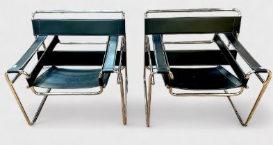 A pair of 20th century Model B3 'Wassily' chromium armchairs after Marcel Breuer:, of typical