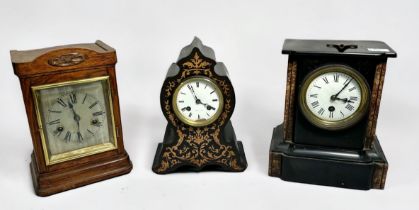 An early 20th century French baloon clock by Hatton A Paris, with 8-day movement striking a bell,