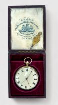 A mid-19th century/Victorian 18ct gold open-face pocket watch, the white enamel dial with Roman