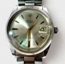 A Gents Stainless Steel Rolex OysterDate Precision, C.1976, the silvered dial with applied gold