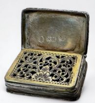 An early Victorian silver vinaigrette by Nathaniel Mills, engine-turned top and base, applied floral