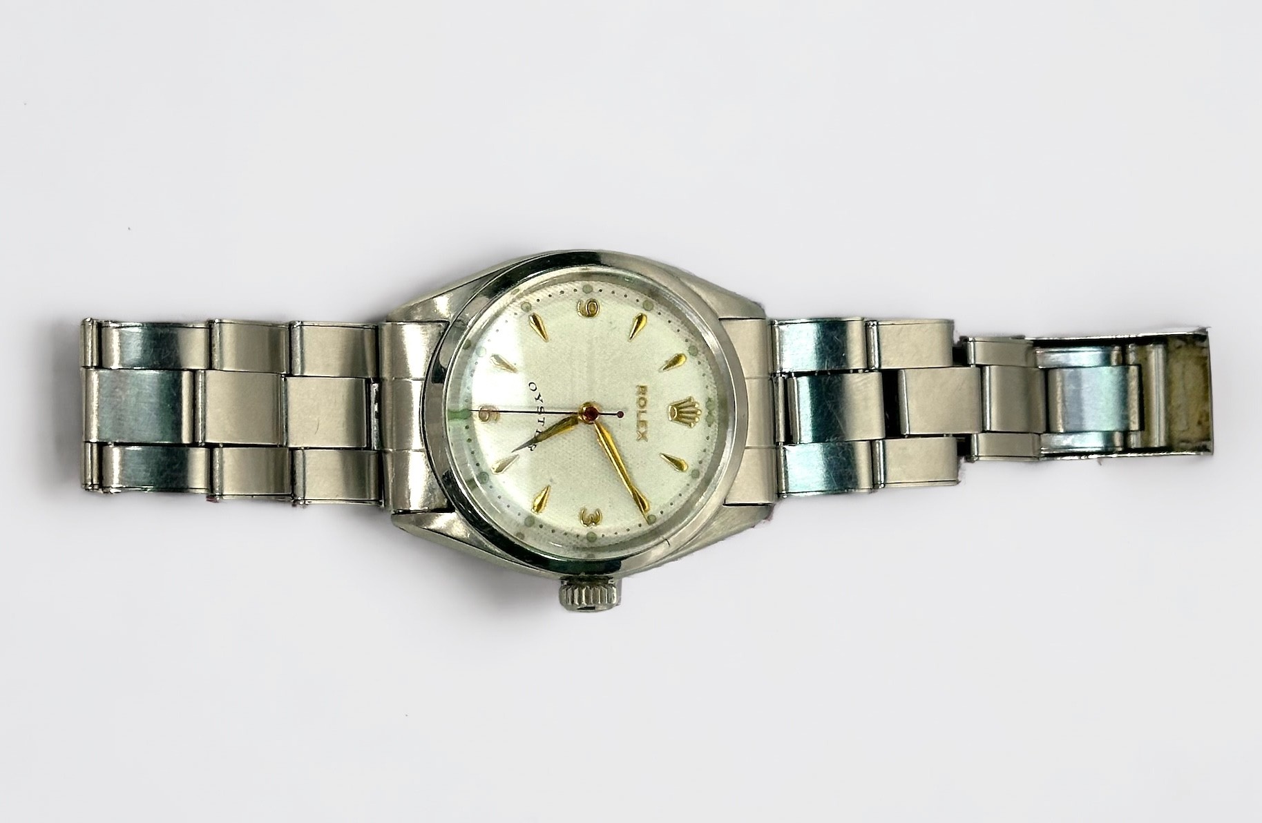 A vintage stainless steel Rolex Oyster, model 6480, C.1955, possibly earlier, the white waffle ‘ - Image 2 of 3