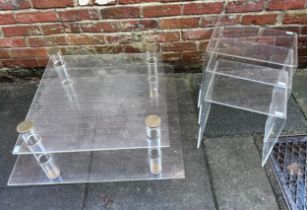 A nest of three clear acrylic occasional tables together with a modern two-tier clear acrylic TV