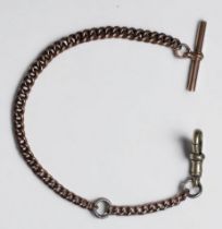 A small 9ct gold curb link Albert chain, with 9ct gold dog clip and t-bar, with two white metal