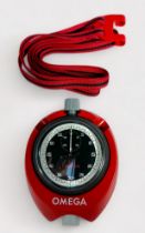 An Omega Dynamic Stopwatch, with fitted and branded cradle/stand in branded box with lanyard and