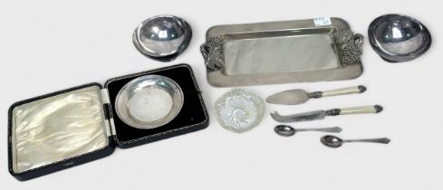 A silver butter dish with cut-glass bowl, in fitted case, Birmingham, 1930, together with two