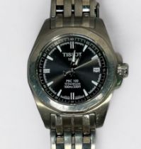 A ladies Tissot PRC 100 Titanium wristwatch, the black metallic dial with white batons denoting