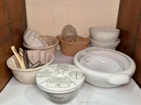 Six ceramic jelly-moulds, a glass mould and a Grimwades 'Quick Pudding' bowl and cover, together
