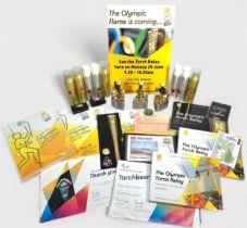 A collection of London 2012 Olympic Torch Relay collectables and ephemera, comprising, three