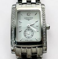 A ladies stainless steel Longines Dolce Vita quartz ‘L5.155.0’ wristwatch, the rectangular white