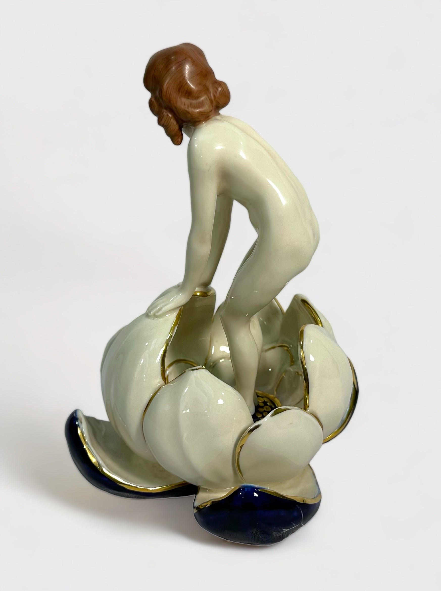 A Royal Dux porcelain figure of a nymph emerging from a waterlily, applied triangle mark to base and - Image 2 of 3