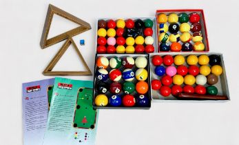 Four boxed sets of snooker and pool ball, together with two wooden triangles, digital Kodak