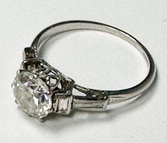 A Platinum and Solitaire Diamond Ring, older style Round Brilliant Cut diamond, estimated weight 1.