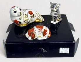 Three Royal Crown Derby porcelain paperweights, comprising 'Puppy' Exclusive Collectors Guild,