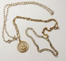 A 9ct yellow gold St Christopher open lattice-work pendant and chain, together with a 9ct yellow
