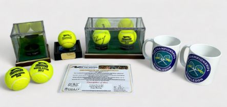 An Andy Murray signed Wilson 1 tennis ball and replica Wimbledon 2013 Slazenger tennis ball,