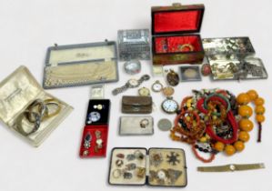 A good collection of assorted costume jewellery comprising strings of pearls, pocket watches