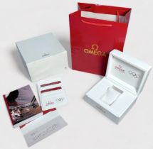 An Omega 2012 Olympic leather box, with outer card box, leather wallet with Pictograms,
