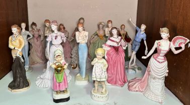 Sixteen assorted porcelain figurines of ladies, comprising Royal Worcester, Coalport, Wedgwood,