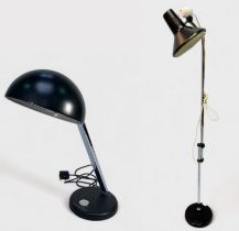 A vintage standard lamp with wieghted circular base, dual adjustable square-section standard with '