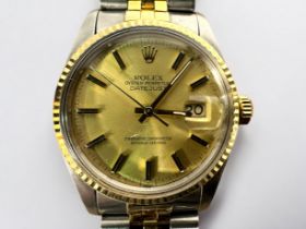 A Gents Stainless Steel and 18ct Gold (Rolesor) Rolex Datejust wristwatch, model 16013, C.1984,