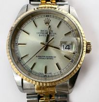 A Stainless Steel and 18ct Gold Rolex (Rolesor) Datejust Wristwatch, C.2002, model 16233, the