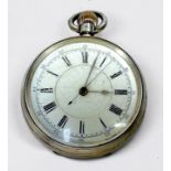 A late 19th century silver-cased open-face pocket watch, the white enamel dial with Roman numerals