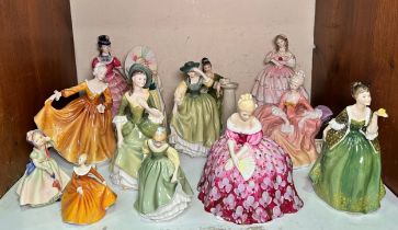 A collection of thirteen assorted Royal Doulton porcelain figures of ladies, to include, Red Red