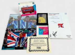 Assorted collectables signed by London 2012 athletes, comprising, a Usain Bolt signed replica London
