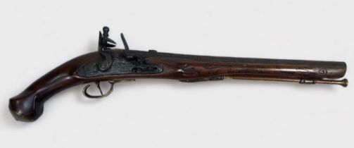 An 18th century 'style' flintlock sea-service pistol, with 13-inch steel barrel with part-cast