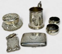 A small collection of assorted silver cases and pots, comprising, a cut-glass toilet jar with silver
