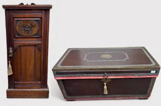 An early 20th Century metal mounted and studded blanket box, with camphor lining and name engraved