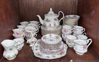 A Royal Albert 'Michaelmas' pattern porcelain teaset for 12, with teapot, cups, saucers and side-