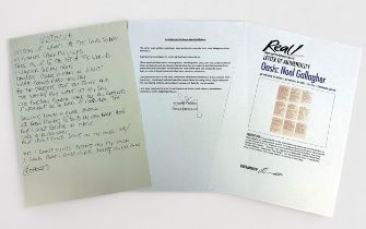 Original handwritten practice/memory sheet of song lyrics for ‘Listen Up’ by Noel Gallagher for a