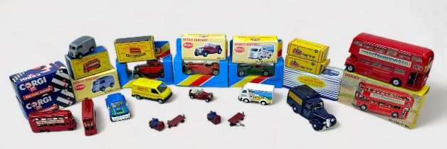 A small quantity of boxed die-cast scale model vehicles, comprising Matchbox, Dinky, Corgi, etc., to