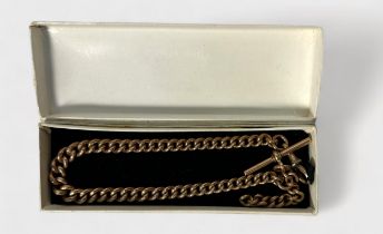 A 9ct Gold Albert Watch Chain, curb link, stamped '9' and '375' to each link, T-bar and spring hook,