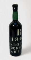 A bottle of H.M. Borges Madeira, vintage: 1900, ullage: into lower neck, with stencilled writing