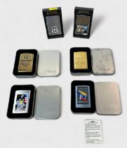 Six various cased Zippo brass and polished chrome collectible lighters, comprising, Apollo 11