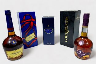 Five various bottles of VS Courvoisier Cognac, 40% vol, all with seal intact, three boxed, including