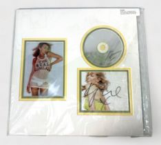 An unframed but mounted montage of Kylie Minogue, including an ‘I believe in you’ CD and two