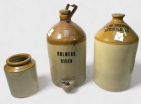 Two salt-glaze stoneware pottery flagons, one for 'Wintles Brewery Ltd, Mitcheldean,' and 'Bulmers