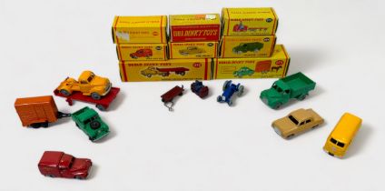 Eight boxed Dublo Dinky Toys die-cast scale model vehicles, comprising, 061 Ford Prefect, 064 Austin